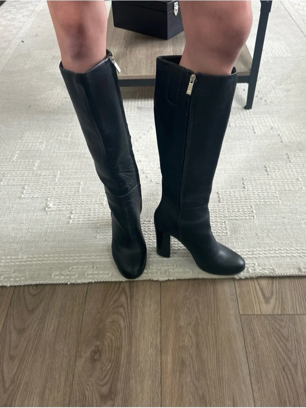 Kenneth Cole Black Leather Over-the-Knee Block Heel Boots